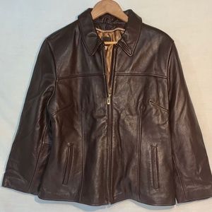 “LW FOSTER” Brand Vintage Dark Brown with Gold Lining Leather Jacket